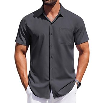 COOFANDY Mens Summer Beach Shirt Short Sleeve Button Down Shirts Regular Fit Vacation Beach Shirts