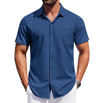 COOFANDY Mens Summer Beach Shirt Short Sleeve Button Down Shirts Regular Fit Vacation Beach Shirts