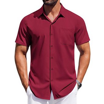 COOFANDY Mens Summer Beach Shirt Short Sleeve Button Down Shirts Regular Fit Vacation Beach Shirts