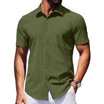 COOFANDY Mens Casual Wrinkle Free Shirts Untucked Short Sleeve Button Down Dress Shirt