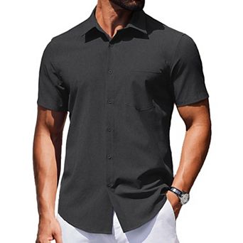 COOFANDY Mens Casual Wrinkle Free Shirts Untucked Short Sleeve Button Down Dress Shirt