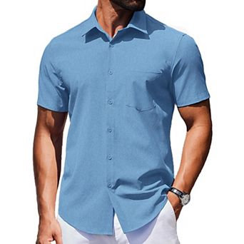 COOFANDY Mens Casual Wrinkle Free Shirts Untucked Short Sleeve Button Down Dress Shirt