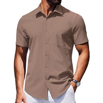 COOFANDY Mens Casual Wrinkle Free Shirts Untucked Short Sleeve Button Down Dress Shirt