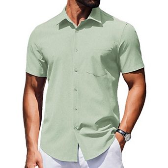 COOFANDY Mens Casual Wrinkle Free Shirts Untucked Short Sleeve Button Down Dress Shirt
