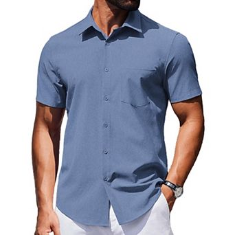 COOFANDY Mens Casual Wrinkle Free Shirts Untucked Short Sleeve Button Down Dress Shirt