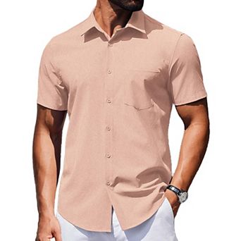 COOFANDY Mens Casual Wrinkle Free Shirts Untucked Short Sleeve Button Down Dress Shirt