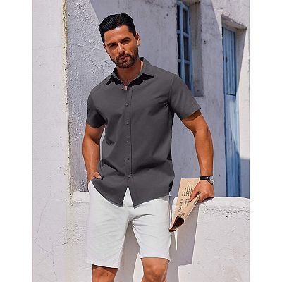 COOFANDY Mens Short Sleeve Button Down Casual Shirts Summer Untucked  Business Casual Dress Shirt