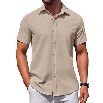COOFANDY Mens Short Sleeve Button Down Casual Shirts Summer Untucked Business Casual Dress Shirt