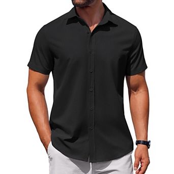 COOFANDY Mens Short Sleeve Button Down Casual Shirts Summer Untucked Business Casual Dress Shirt