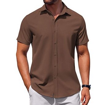 COOFANDY Mens Short Sleeve Button Down Casual Shirts Summer Untucked Business Casual Dress Shirt