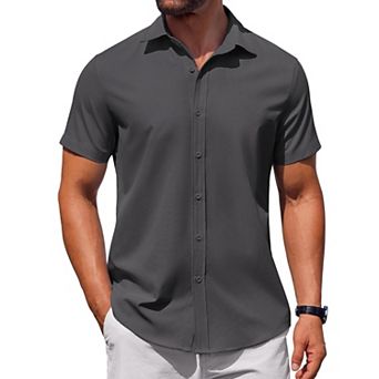 COOFANDY Mens Short Sleeve Button Down Casual Shirts Summer Untucked Business Casual Dress Shirt
