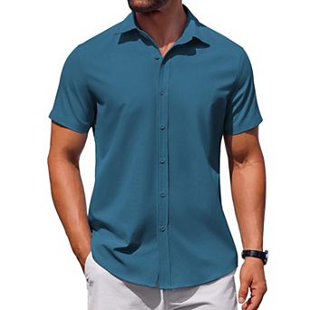 COOFANDY Mens Short Sleeve Button Down Casual Shirts Summer Untucked Business Casual Dress Shirt