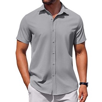 COOFANDY Mens Short Sleeve Button Down Casual Shirts Summer Untucked Business Casual Dress Shirt