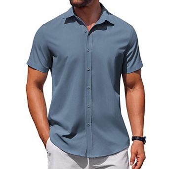 COOFANDY Mens Short Sleeve Button Down Casual Shirts Summer Untucked Business Casual Dress Shirt