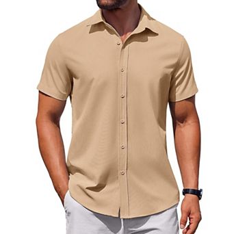 COOFANDY Mens Short Sleeve Button Down Casual Shirts Summer Untucked Business Casual Dress Shirt
