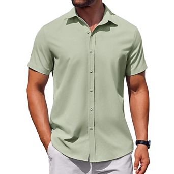 COOFANDY Mens Short Sleeve Button Down Casual Shirts Summer Untucked Business Casual Dress Shirt