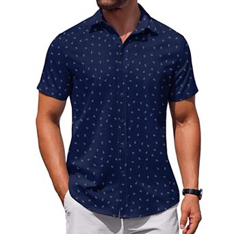 COOFANDY Mens Short Sleeve Button Down Casual Shirts Summer Untucked Business Casual Dress Shirt