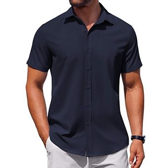 COOFANDY Mens Short Sleeve Button Down Casual Shirts Summer Untucked Business Casual Dress Shirt
