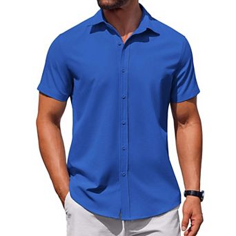 COOFANDY Mens Short Sleeve Button Down Casual Shirts Summer Untucked Business Casual Dress Shirt