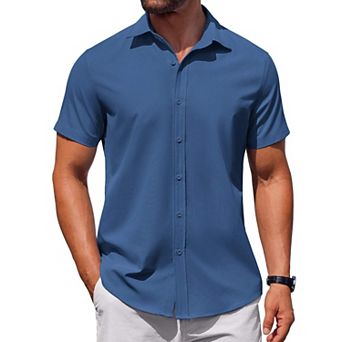 COOFANDY Mens Short Sleeve Button Down Casual Shirts Summer Untucked Business Casual Dress Shirt