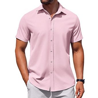 COOFANDY Mens Short Sleeve Button Down Casual Shirts Summer Untucked Business Casual Dress Shirt
