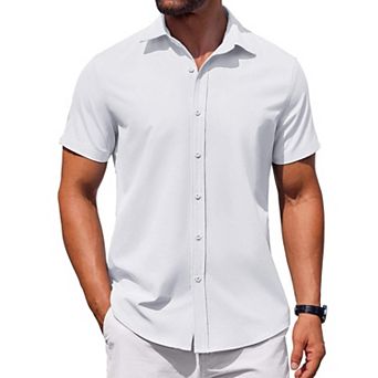 COOFANDY Mens Short Sleeve Button Down Casual Shirts Summer Untucked Business Casual Dress Shirt