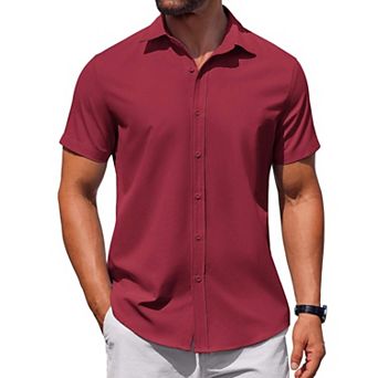 COOFANDY Mens Short Sleeve Button Down Casual Shirts Summer Untucked Business Casual Dress Shirt