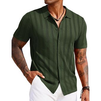 COOFANDY Polo Shirts Short Sleeve Button Up Shirts Crochet Knitted Beach Shirt Hawaiian Shirt