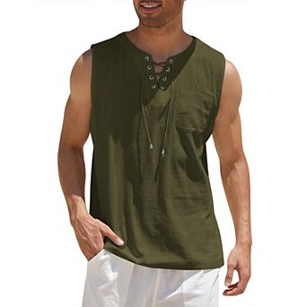 COOFANDY Mens Beach Shirts Fashion Sleeveless Tee Shirt Casual Cotton Linen Tank Top