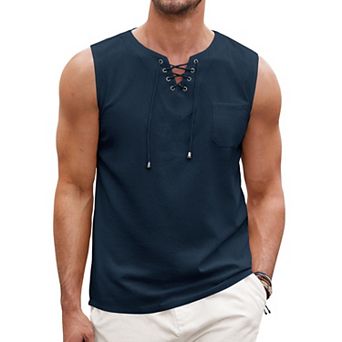 COOFANDY Mens Beach Shirts Fashion Sleeveless Tee Shirt Casual Cotton Linen Tank Top