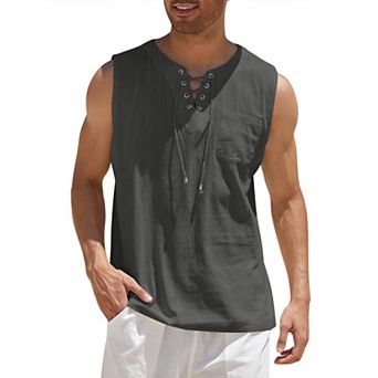 COOFANDY Mens Beach Shirts Fashion Sleeveless Tee Shirt Casual Cotton Linen Tank Top
