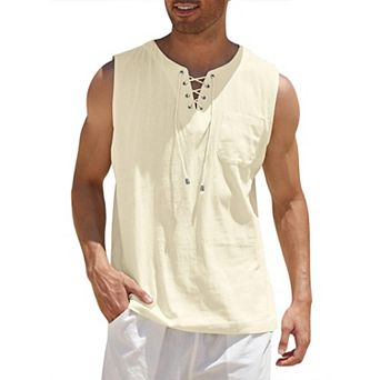 COOFANDY Mens Beach Shirts Fashion Sleeveless Tee Shirt Casual Cotton Linen Tank Top
