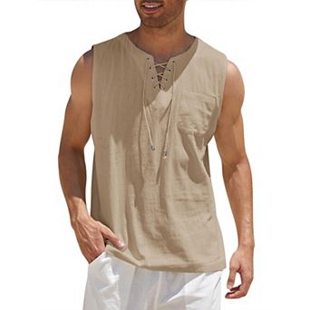 COOFANDY Mens Beach Shirts Fashion Sleeveless Tee Shirt Casual Cotton Linen Tank Top