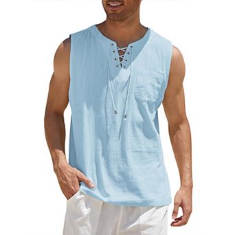 COOFANDY Mens Beach Shirts Fashion Sleeveless Tee Shirt Casual Cotton Linen Tank Top