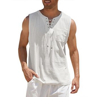 COOFANDY Mens Beach Shirts Fashion Sleeveless Tee Shirt Casual Cotton Linen Tank Top