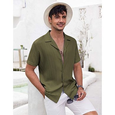 COOFANDY Mens Casual Shirt Short Sleeve Button Down Shirts for Men Textured Linen Beach Shirt