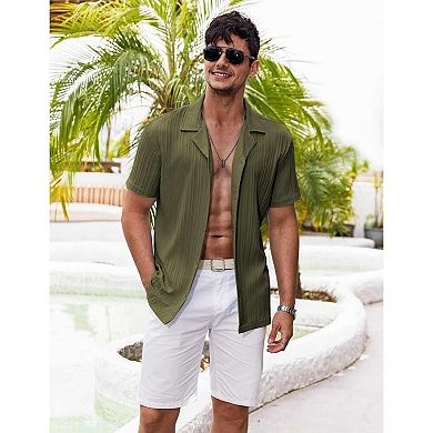 COOFANDY Mens Casual Shirt Short Sleeve Button Down Shirts for Men Textured Linen Beach Shirt