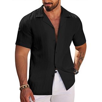COOFANDY Mens Casual Shirt Short Sleeve Button Down Shirts for Men Textured Linen Beach Shirt