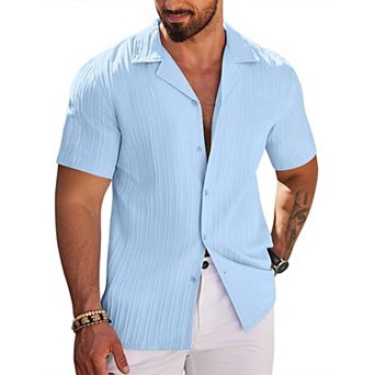 COOFANDY Men' Casual Shirts Short Sleeve Button Down Shirts Fashion Textured Summer Beach Shirt