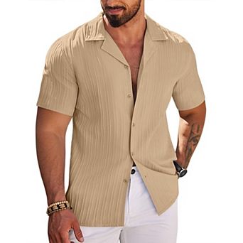 COOFANDY Mens Casual Shirt Short Sleeve Button Down Shirts for Men Textured Linen Beach Shirt