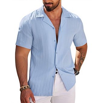 COOFANDY Mens Casual Shirt Short Sleeve Button Down Shirts for Men Textured Linen Beach Shirt