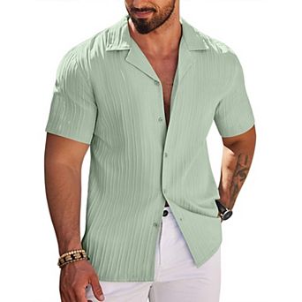 COOFANDY Mens Casual Shirt Short Sleeve Button Down Shirts for Men Textured Linen Beach Shirt