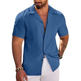 COOFANDY Men' Casual Shirts Short Sleeve Button Down Shirts Fashion Textured Summer Beach Shirt