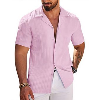 COOFANDY Mens Casual Shirt Short Sleeve Button Down Shirts for Men Textured Linen Beach Shirt