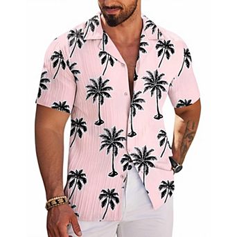 COOFANDY Men' Casual Shirts Short Sleeve Button Down Shirts Fashion Textured Summer Beach Shirt