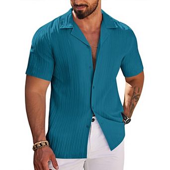 COOFANDY Mens Casual Shirt Short Sleeve Button Down Shirts for Men Textured Linen Beach Shirt