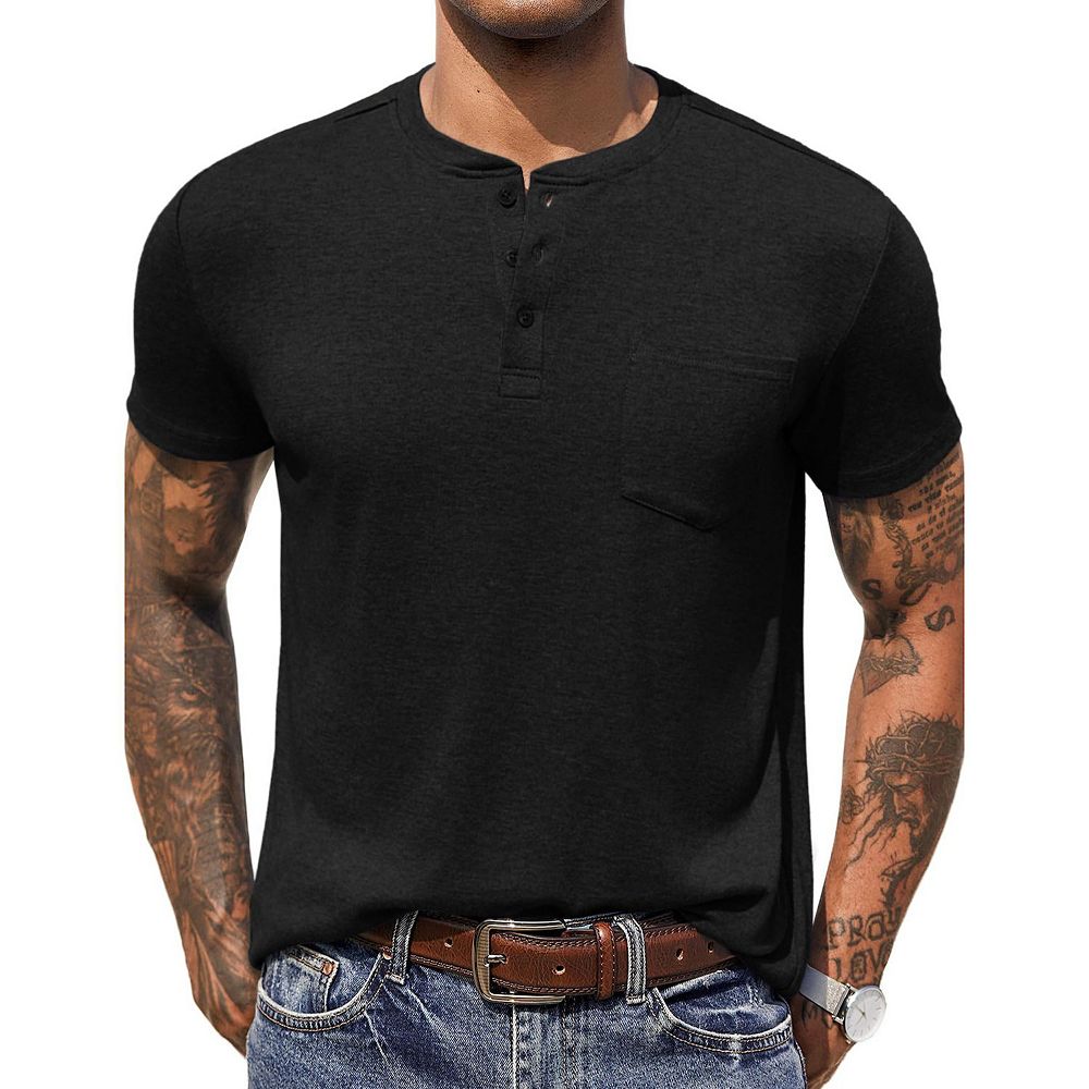COOFANDY Men Short Sleeve Casual T Shirt Basic Solid Button Henley ...