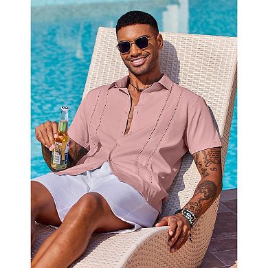 COOFANDY Mens Beach Shirts Short Sleeve Cuban Shirts Button Up Summer Shirt