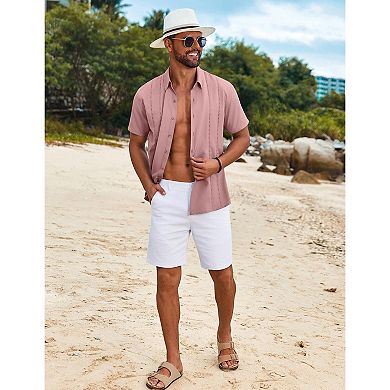 COOFANDY Mens Beach Shirts Short Sleeve Cuban Shirts Button Up Summer Shirt