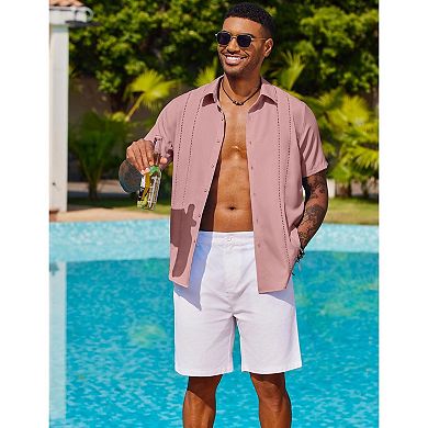 COOFANDY Mens Beach Shirts Short Sleeve Cuban Shirts Button Up Summer Shirt